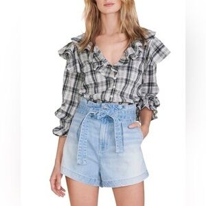 Veronica beard plaid ruffle blouse